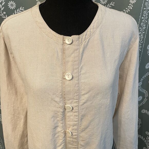 LL Bean 100% Linen Tunic Natural Oatmeal Casual Shirt Women's Petite Small - Picture 4 of 10